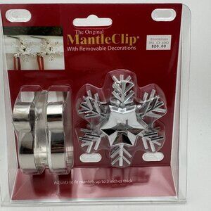 MantleClip Stocking Holders Snowflake Chrome Set of 2 Removable Decorations Xmas